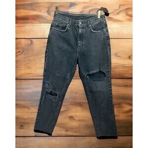 Carmar Black Distressed Straight Leg Jeans Sz 28 Torn Raw Hem 26" Inseam Ankle